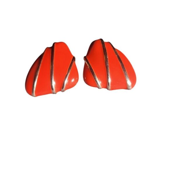 Monet Orange and Silver Statement Earrings - Picture 1 of 4